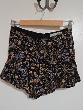 Kimchi Blue Black Floral Shorts with Peach & Blue Accents